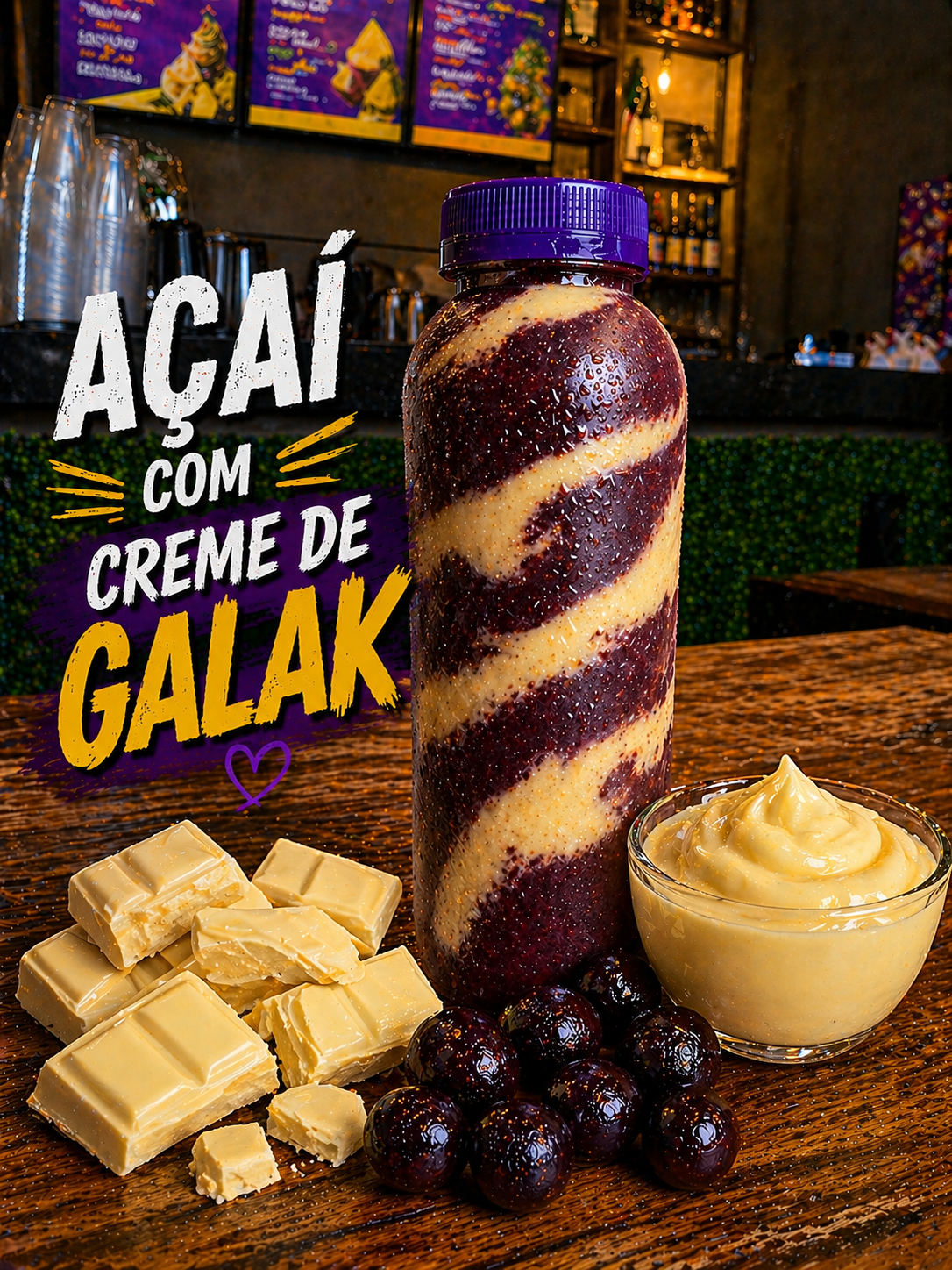 Açaí Batido com creme de Galak 500ml
