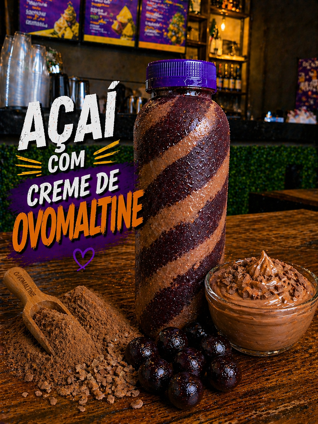 Açaí Batido com creme de Ovomaltine 500ml